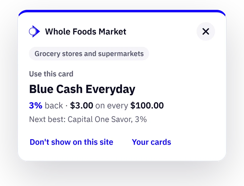 RouteZero's suggestion on the Whole Foods Market site: use Blue Cash Everyday, 3% back